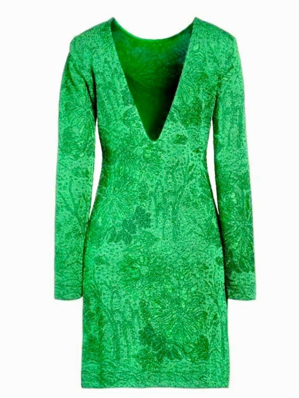 Givenchy Deep V Emerald Green Long-Sleeve Mini Dress